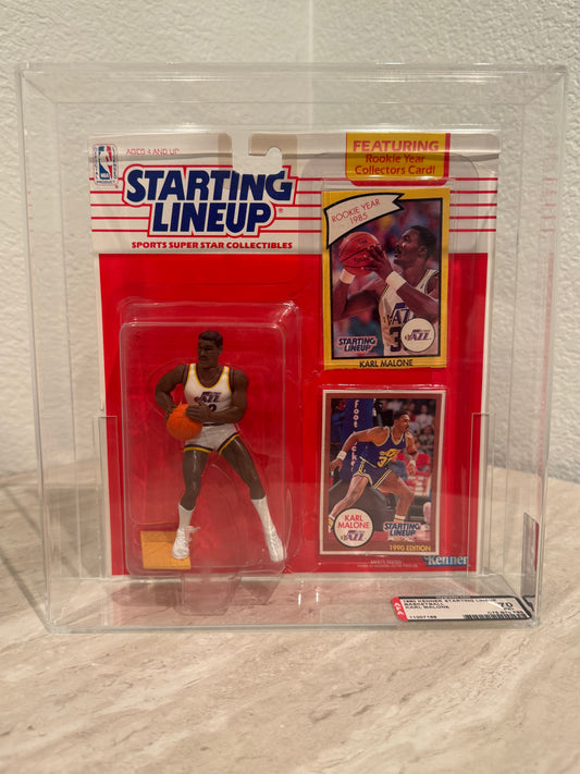 AFA 70 Karl Malone Starting Lineup (1990 Kenner) w/ Rookie Year Card – Utah Jazz HOF Display Piece