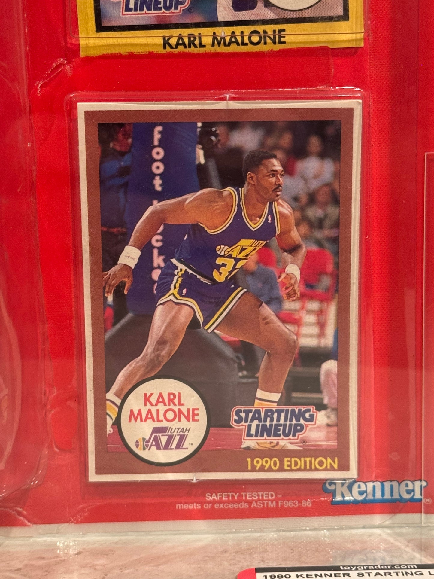 AFA 70 Karl Malone Starting Lineup (1990 Kenner) w/ Rookie Year Card – Utah Jazz HOF Display Piece