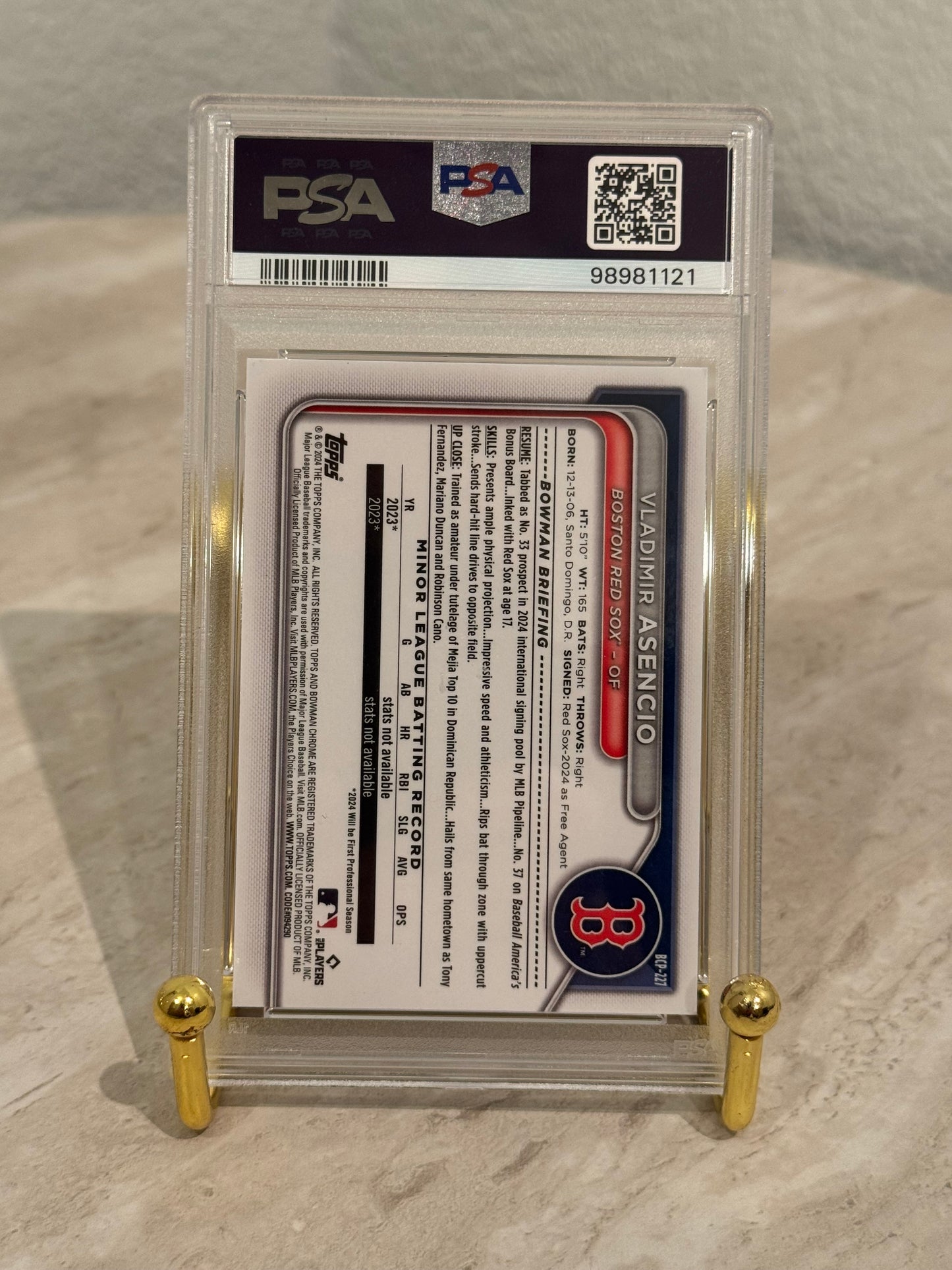 PSA 10 Vladimir Asencio 1st Bowman Aqua Refractor (2024 Bowman Chrome #227) – Red Sox Prospect