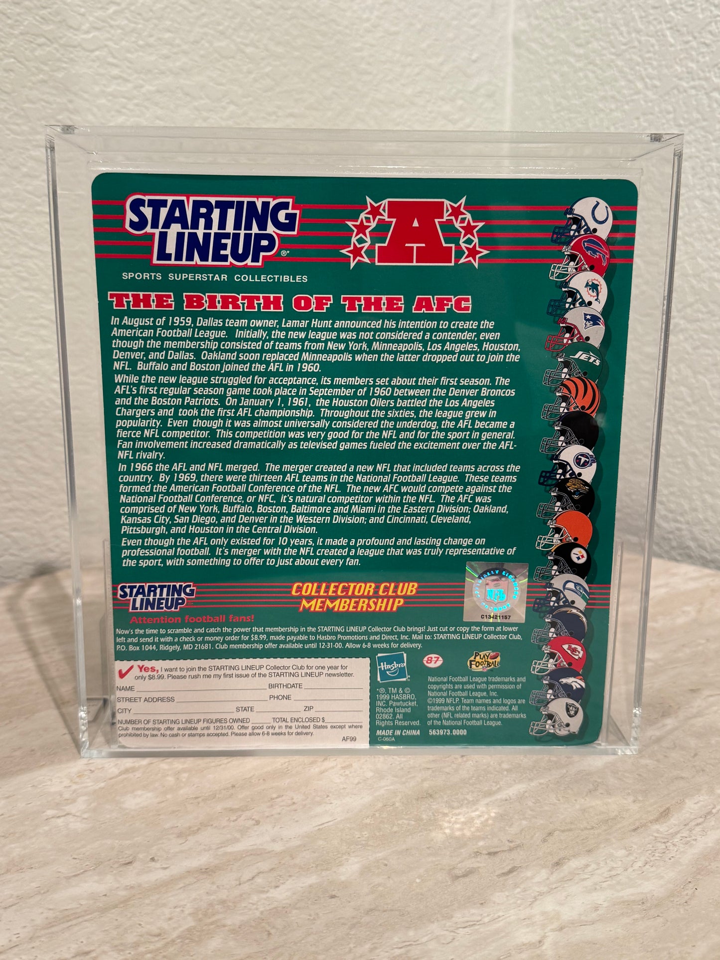 1999 Starting Lineup AFC Helmet Collection AFA 85 NM+ Collector Club Exclusive