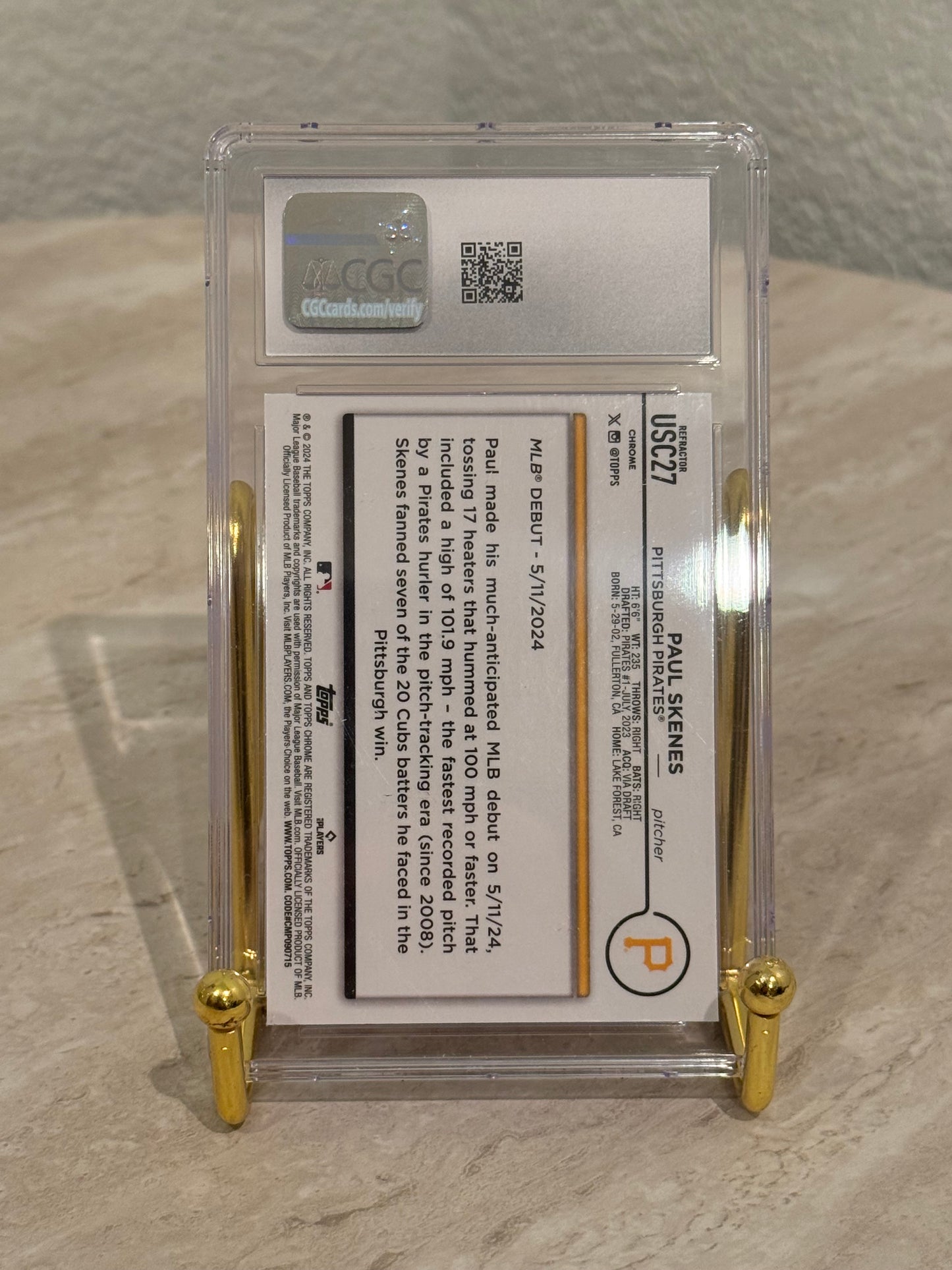 Paul Skenes RC 2024 Topps Chrome Update Prism Refractor CGC 10 Gem Mint Pirates Rookie Debut