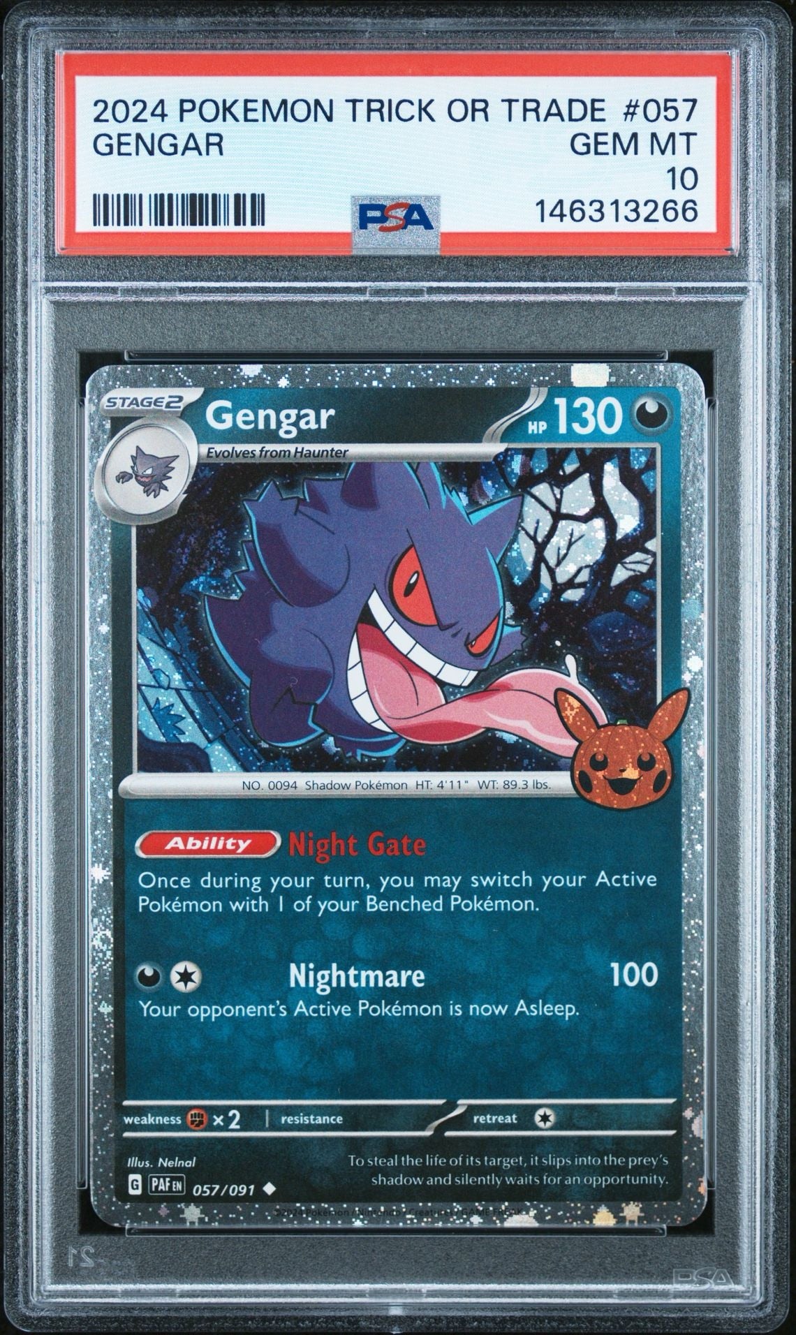 Gengar PSA 10 GEM MINT 2024 Pokémon Trick or Trade #057 – Pristine Slab
