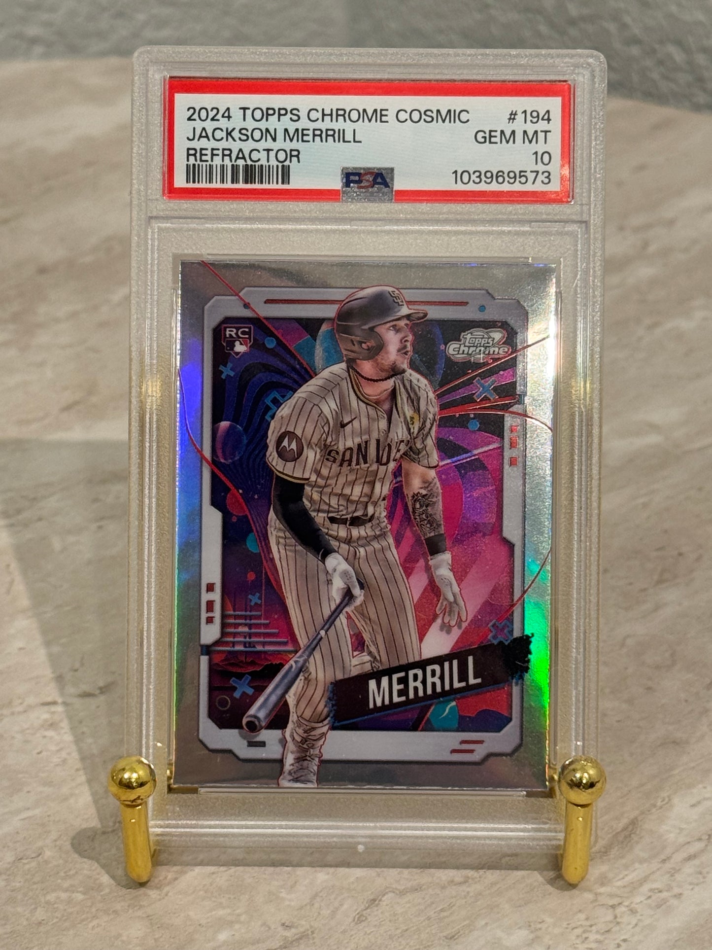 Jackson Merrill RC PSA 10 2024 Topps Chrome Cosmic Refractor #194 Padres Rookie Gem Mint