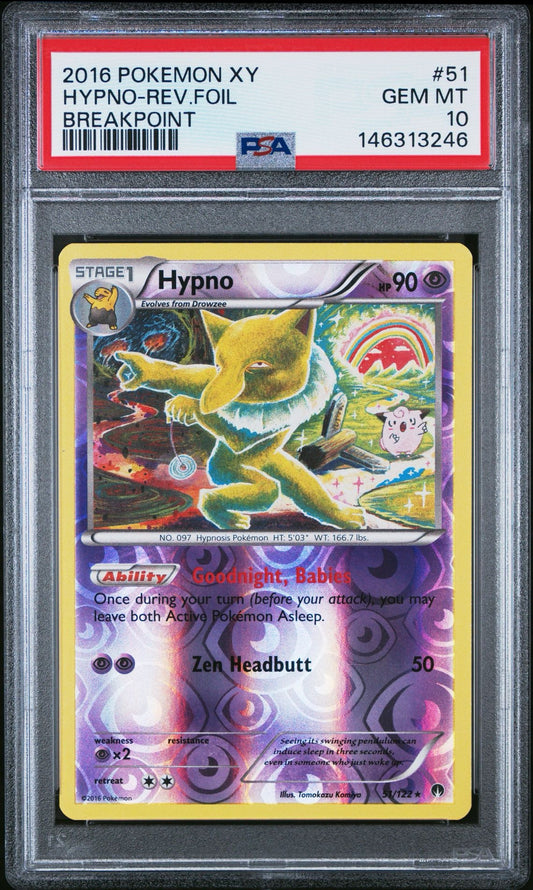 Hypno PSA 10 GEM MINT 2016 Breakpoint Reverse Holo #51 – POP 3 – Komiya Artwork