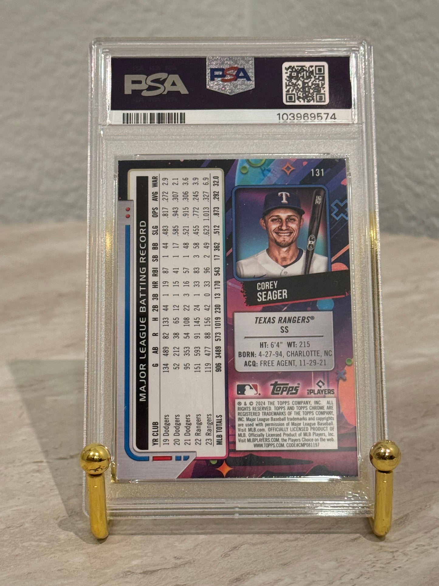 Corey Seager PSA 10 Blue Moon Refractor /99 2024 Topps Chrome Cosmic #131 Rangers