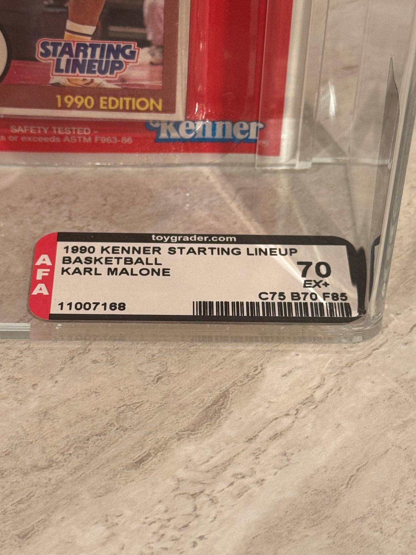 AFA 70 Karl Malone Starting Lineup (1990 Kenner) w/ Rookie Year Card – Utah Jazz HOF Display Piece