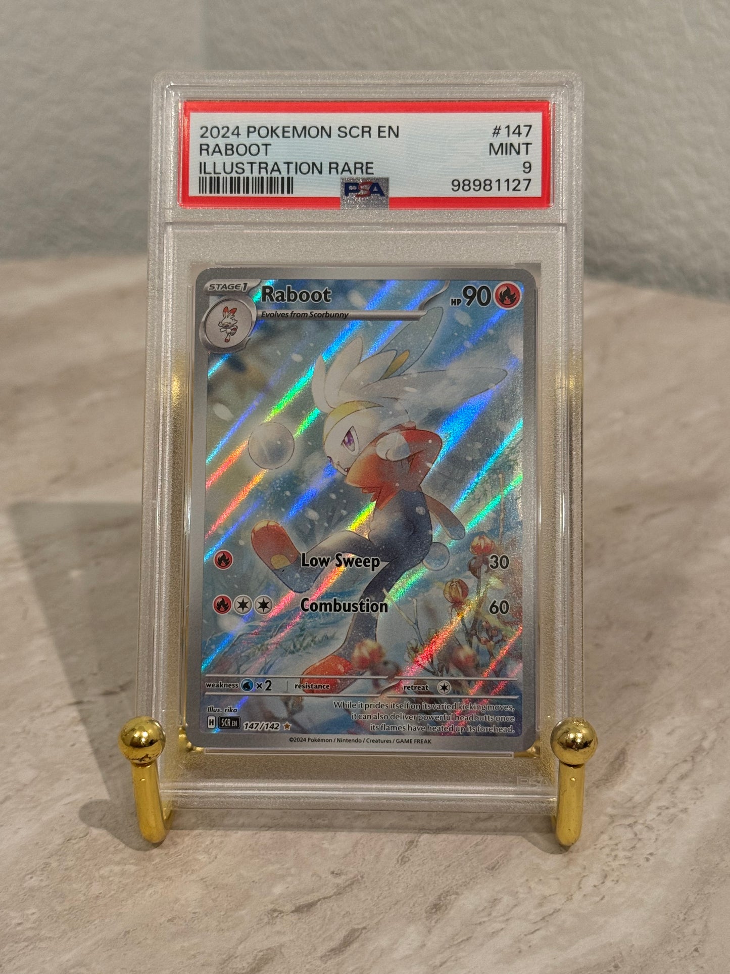 PSA 9 Raboot Illustration Rare #147 (2024 Pokémon SCR EN) – Full Art Holo Slab