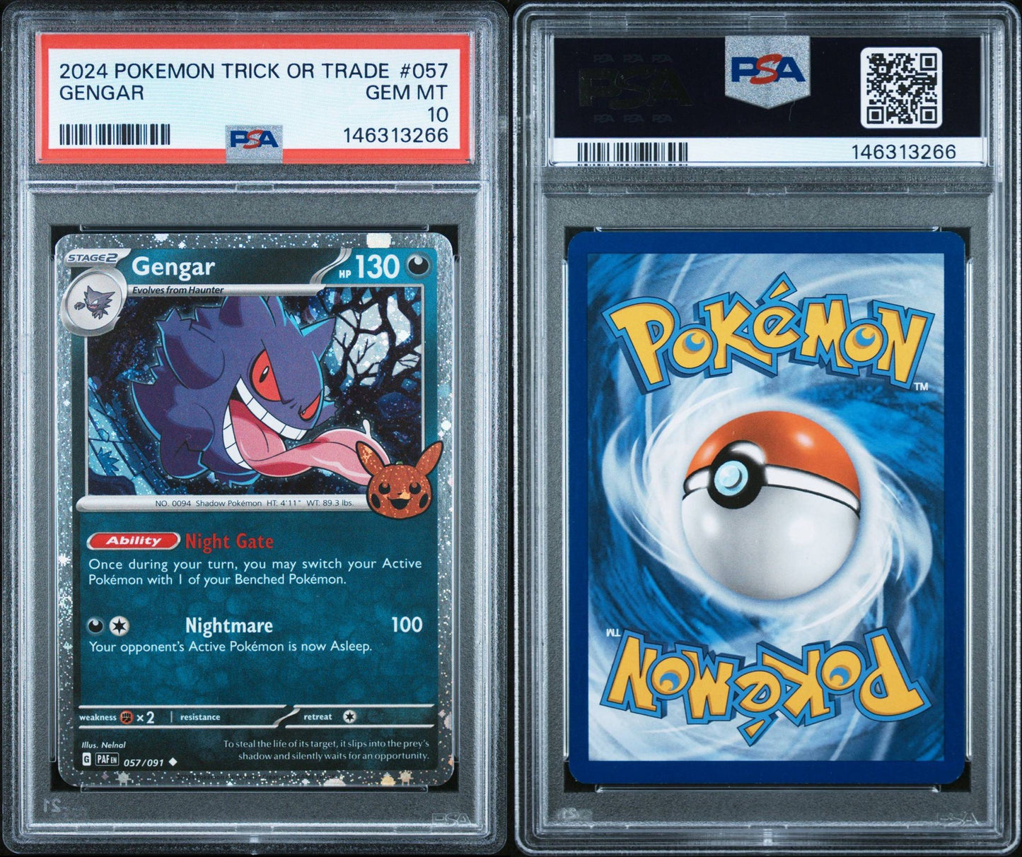 Gengar PSA 10 GEM MINT 2024 Pokémon Trick or Trade #057 – Pristine Slab