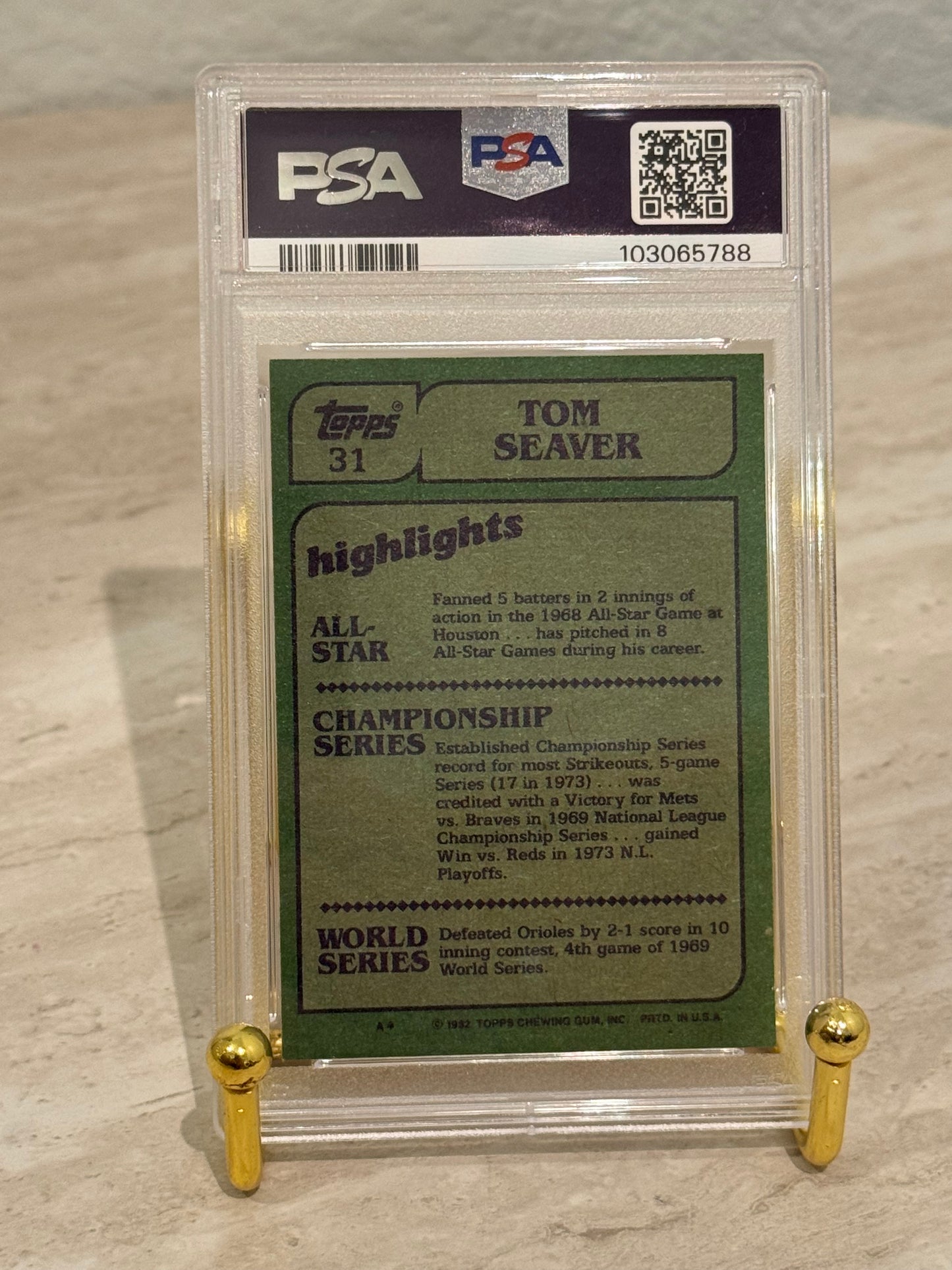 1982 Topps Tom Seaver #31 “In Action” PSA 9 MINT – Hall of Fame Pitcher Vintage Slab