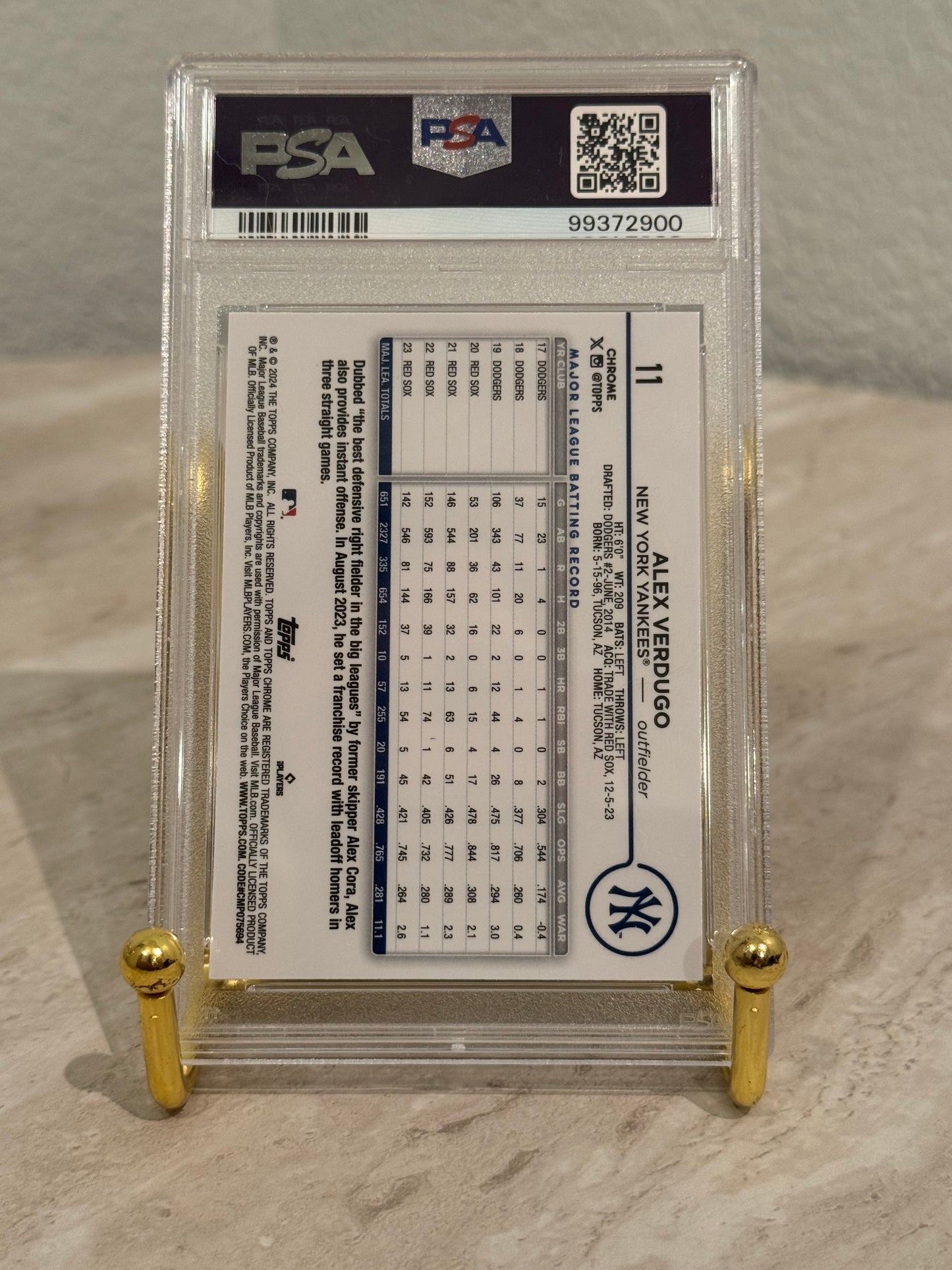 PSA 10 Alex Verdugo RayWave Refractor (2024 Topps Chrome #11) – Yankees