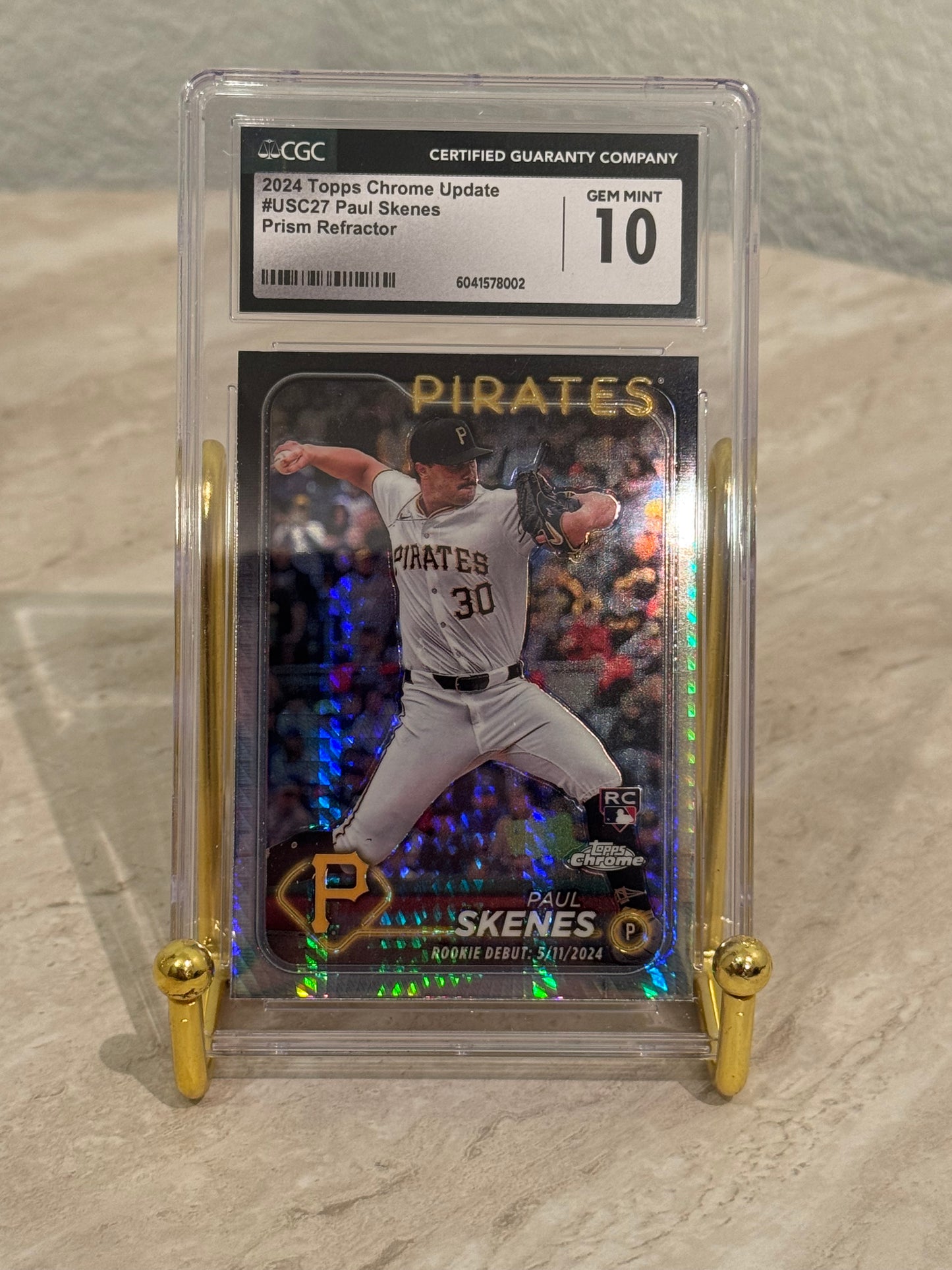 Paul Skenes RC 2024 Topps Chrome Update Prism Refractor CGC 10 Gem Mint Pirates Rookie Debut